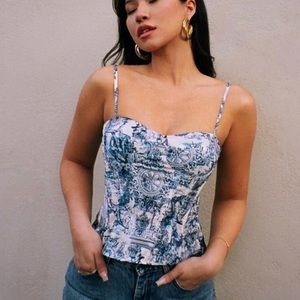 NWT PLT blue renaissance print structured corset top in size 2